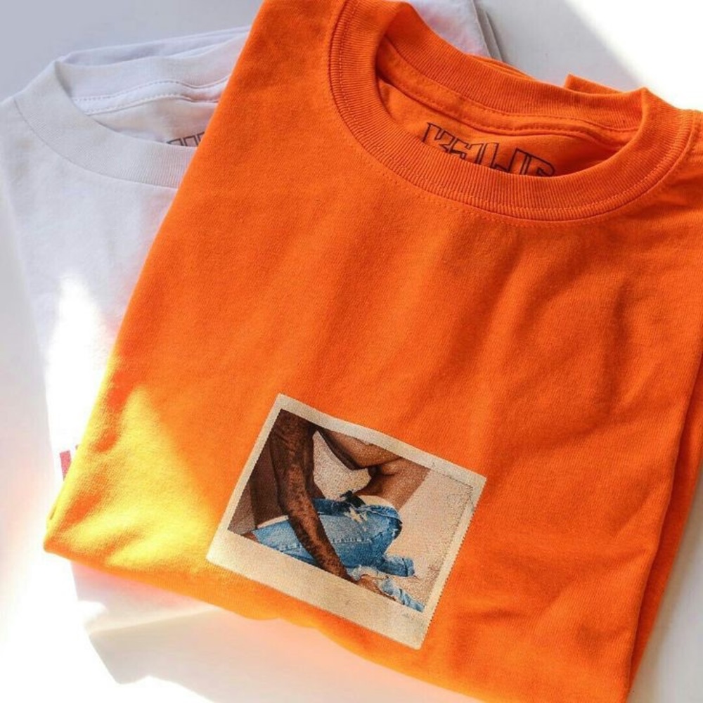 NWOT Kylie Shop "Boyfriend Polaroid" Orange Tee